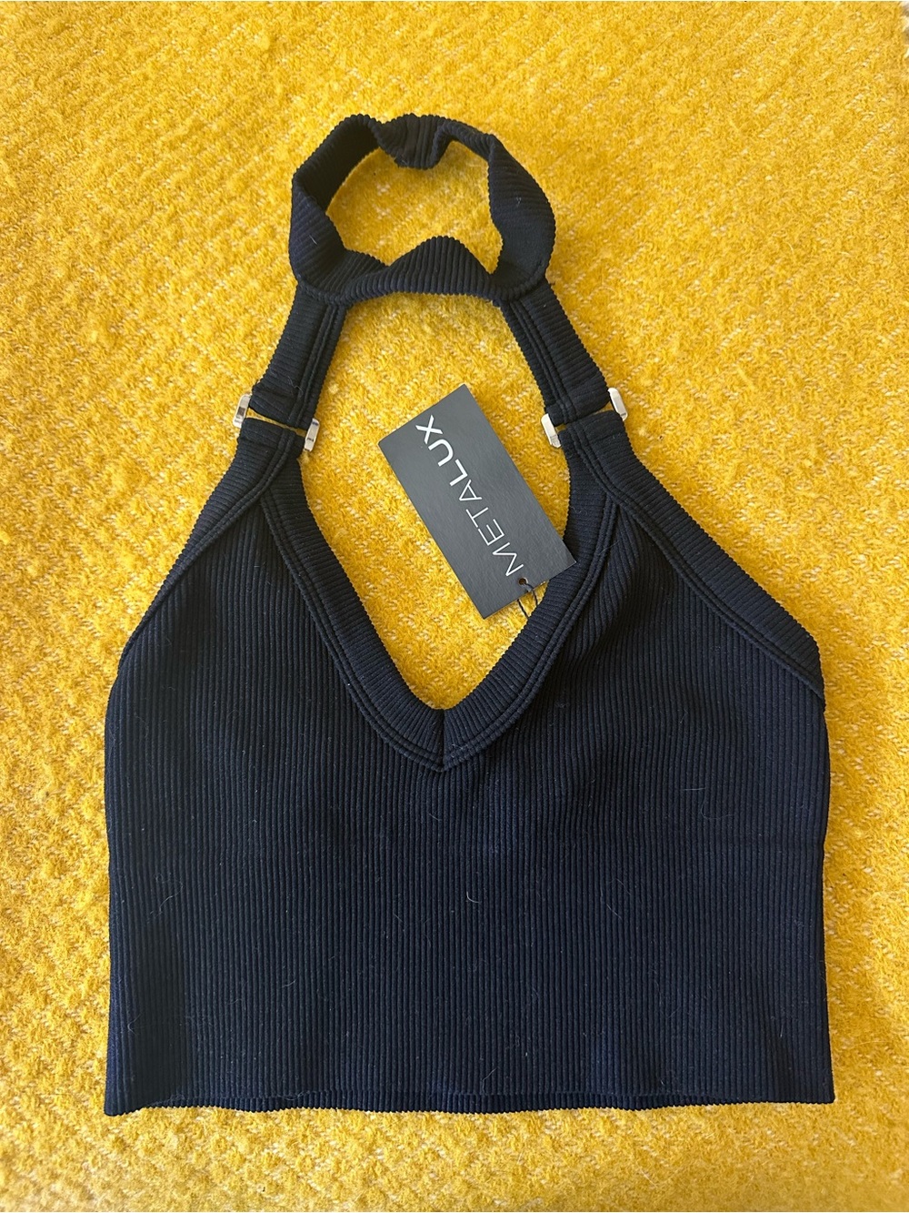 Metalux moto collared crop top